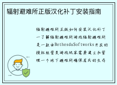 辐射避难所正版汉化补丁安装指南